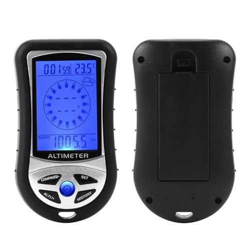 Boussole altimètre numérique – Altimètre électronique | Boussole altimètre de voiture | Baromètre portable avec jauge de température avec rétroéclairage, prévisions météo, horloge pour la randonnée