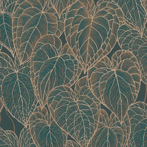 Naturtapet Profhome 781281-GU fibertapet hårdvinyl varmtryck präglad strukturerad med blommönster subtil glänsande brun grön guld 5,33 m2