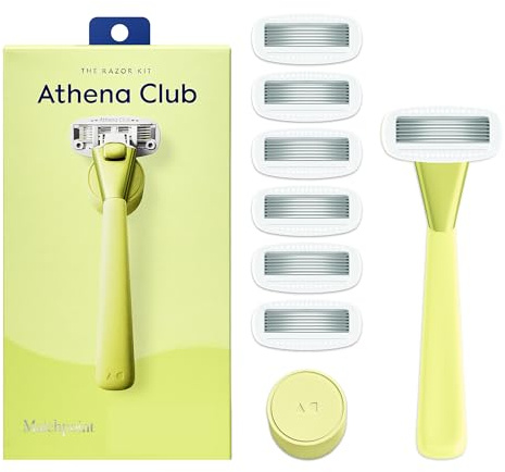 Athena Club Women’s Razor Kit, 5-Blade Cartridge Razor for Sensitive Skin, Serum-Infused Blades with Shea Butter and Hyaluronic Acid, Includes Handle, 6 Refills and Magnetic Shower Hook - Matchpoint