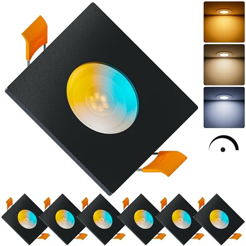 MATO 6x LED Einbaustrahler Eckig 230V Dimmbar 5W - Flache Spots 68mm Lochmaß - IP44 Einbauleuchten für das Bad - Deckenspots Badezimmer & Außen - Einbauspots Lichtfarbe umschaltbar, CRI 90+, 510lm