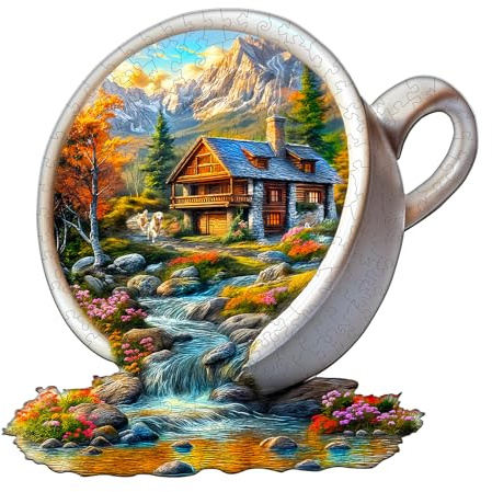 Blumuze Holzpuzzle Erwachsene, Tasse der Serenität Holz Puzzle, Holzpuzzle Einzigartige Tierform Puzzleteile,Puzzles aus Tierteilen, Puzzle Holz Erwachsene mit Holzbox 100 Stück(S-21.5 * 21.1cm)