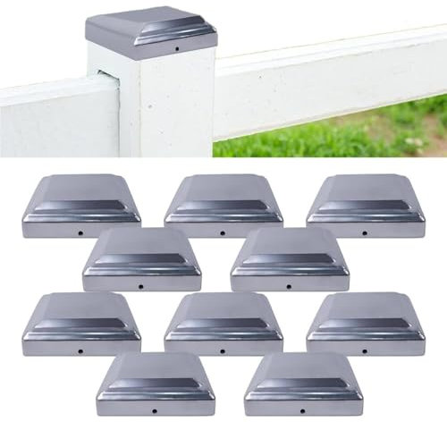 15 tappi per pali in legno, 8 x 8 / 10 x 10 cm, per pali di recinzione, in alluminio, per giardino, resistente alle intemperie, rettangolari