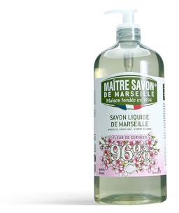 Maître Savon de Marseille – Jabón Líquido de Marsella Flor de Cerezo – 1L – Aceites Vegetales & Glicerina Natural – 96% Ingredientes de Origen Natural – Extra Suave Manos y Cuerpo