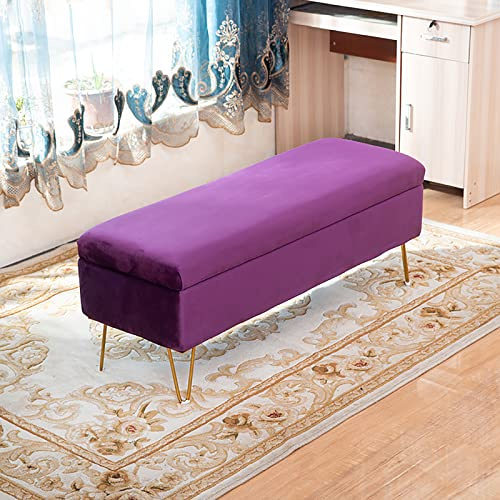 Panca portaoggetti moderna in velluto, ottomana trapuntata per soggiorno e ingresso, elegante poggiapiedi dal design rettangolare, colore viola, 60 x 40 x 43 cm