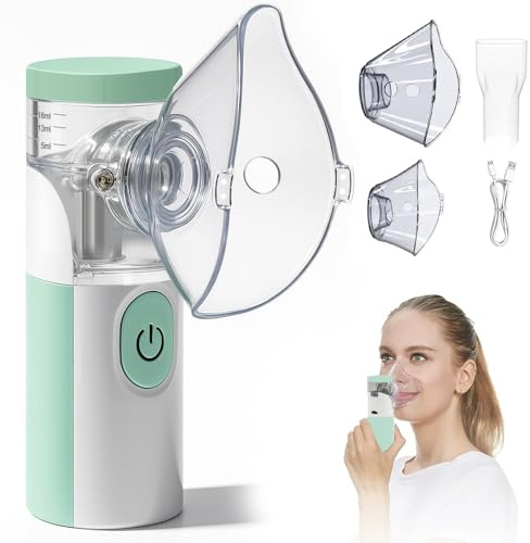 Nebulizador portátil silencioso recargable, atomización y absorción eficientes, accesorios con 2 máscaras y 1 boquilla, adecuados para adultos y niños, uso familiar y viajes