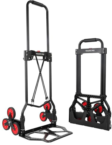 YEAUPE PRO Sackkarre, Klappbare Sackkarre mit Tragkraft 50kg – höhenverstellbarer Griff, TPR-Rollen, 2 elastische Spanngurte, für einfaches Treppensteigen, 45kg - treppentauglich - Schwarz