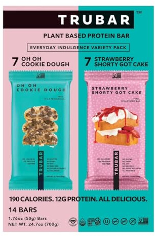Plant-Based TRU Protein Bar Variety Pack, 1.76 oz/Bar,14-Count (7 x Oh Oh Cookie Dough & 7 x Strawberry Shorty Get Cake)