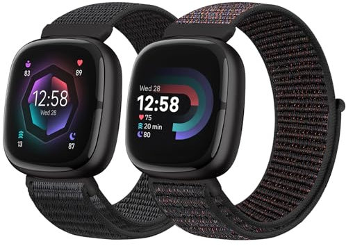 Runostrich Nylon Armband Kompatibel mit Fitbit Versa 4/Fitbit Sense 2/Fitbit Versa 3/Fitbit Sense, Weich Atmungsaktiver Sport Armband Verstellbares Ersatzband Damen Herren