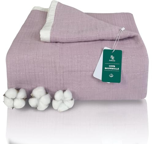 SE SOFTEXLY Musselin Decke 150 x 200 aus 100% Baumwolle, Weiche und Atmungsaktive Kuscheldecke, Leichte Tagesdecke für Alle Jahreszeiten, Sofadecke für Sofa und Bett (Altrosa, 150 x 200 cm)