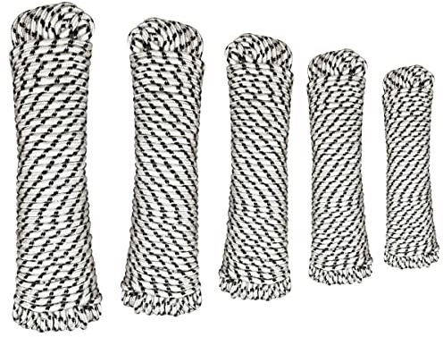 Polypropylen Seil 20m Schwarz Weiß | Ankerleine Bootsseil Tauwerk Wetterfest | Robuste PP Leine Outdoor Marine Befestigung Ø5mm