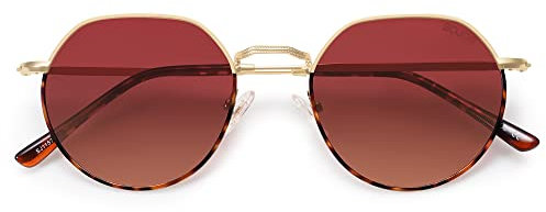 SOJOS Retro Sonnenbrille Herren Rund Damen Polarisiert Vintage UV400 Schutz Unisex Brille SJ1157 Rot Linse