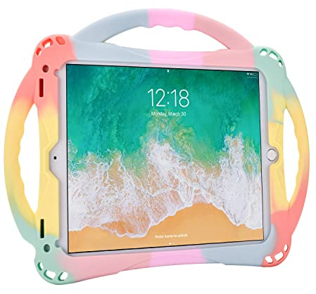 TopEsct Funda para niños para iPad 6ª/5ª generación, iPad Air/Air 2 y iPad Pro de 9.7 pulgadas, soporte de asa integrado viene con una correa, funda protectora de silicona a prueba de golpes (arcoíris