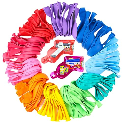 Colorful Balloons 100 PCS, Assorted Color 12 Inches Rainbow Latex Balloons with Bonus Confetti, 10 Bright Colors Party Balloons for Birthday, Wedding, Baby Shower, Decoration (Round-100)