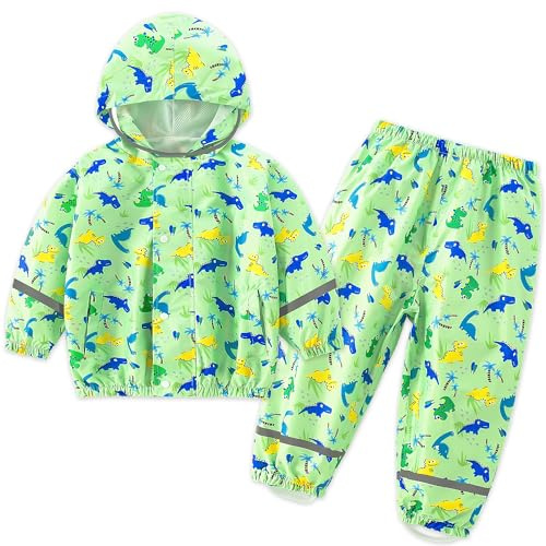 FILOWA Chubasquero Niño Impermeable con Capucha Ligero Chaqueta Lluvia & Pantalones Traje Dibujos Estampado Transpirable Impermeable Traje de Lluvia Reutilizable Abrigos para Infantiles 2-3 años