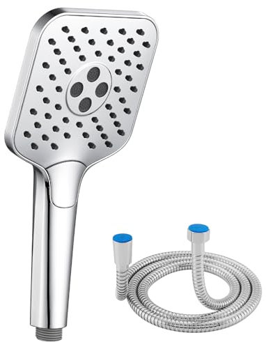 Soffione Doccia Auralum,Doccino per Doccia con tubo flessibile, Grande soffione a pioggia con 3 modalità di erogazione dell'acqua, doccetta a risparmio idrico, soffione in silicone ad alta pressione