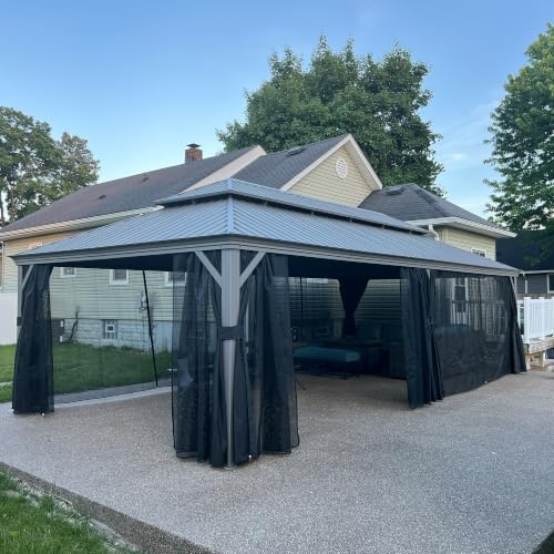 PURPLE LEAF Tonnelle de Jardin Extérieur 3,65 x 7,32 m, Pergola Double Toit | Grande surface spacieuse, Cadre en aluminium robuste et durable, Résistant au vent et à la neige, Imperméable, Gris clair