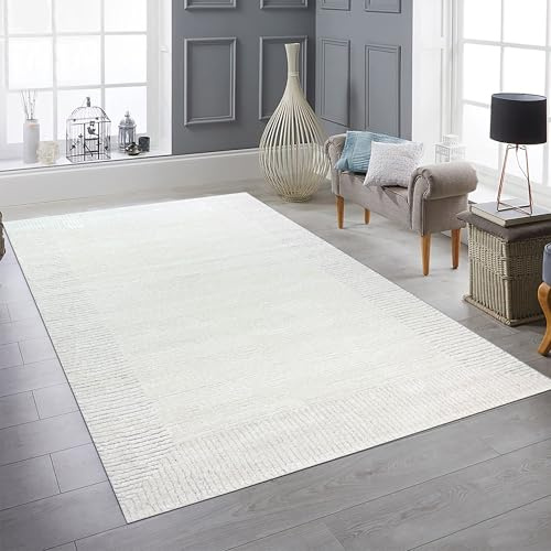 Teppich-Traum Teppich Wohnzimmerteppich Esszimmer Schlafzimmerteppich hell fußbodenheizung geeignet Strichemuster in Creme, 240 x 340 cm