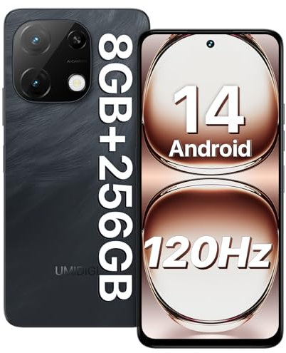 UMIDIGI Smartphone Android 14, 8(4+4) GB+256GB/1TB TF Telefono, 120Hz 6,8 HD+ Telefono Cellulare, Bluetooth 5.2, 5000mAh, Octa Core, 4G Dual SIM/Face ID/Fingerprint/13MP/GPS/OTG-Note 100A Nero