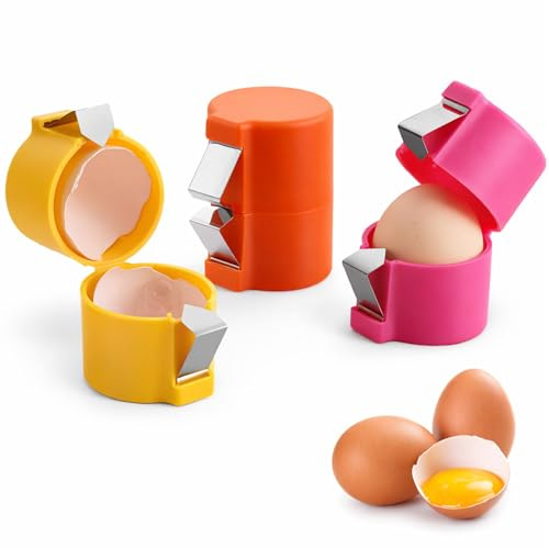 3 Peices Egg Shell Opener Handheld Egg Crusher Egg Shell Breaker for Cooking, Camping, Kitchen Gadgets (Orange+Plink+Yellow)