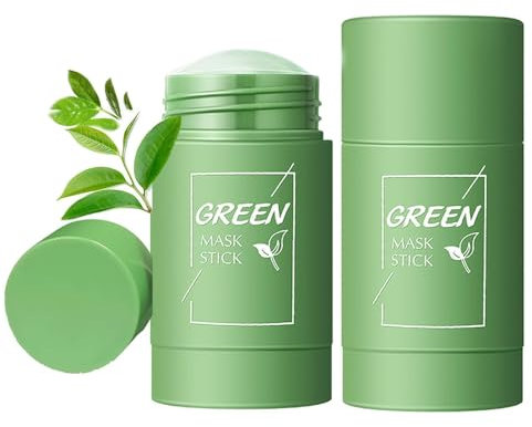 2 Pièces Masque Nettoyant au Thé Vert, Masque Argile Thé Vert, Bâtonnet Visage pour Points Noirs, Pores et Peau Grasse, Nettoyage Profond, Hydratation, Tous Types de Peau, Femmes et Hommes
