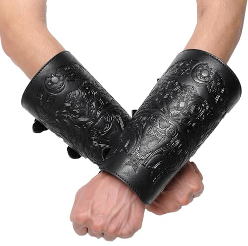 Präglat handledsskydd – 1 par riddare handled cosplay PU-läder armband | underarmsskydd armband kostym med justerbar bredd för Halloween, scen