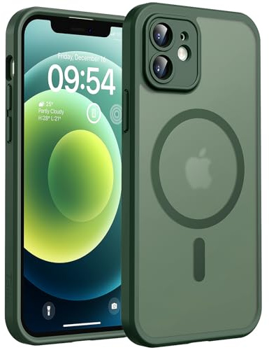 TOCOL für iPhone 12 Hülle, Kompatibel mit MagSafe, Matt Alpengrün | Eingebauter Magnetring, Vollständiger Kameraschutz, Militärschutz Stoßfest Kratzfest Haltbarkeit, Durchscheinend Rückseite