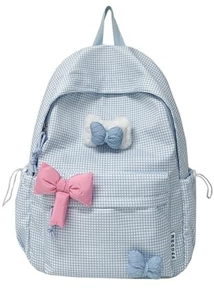 DUOMIYX Backpack Girls Cute Bow Decoration Plaid Backpack Light Large Capacity School Bag 5-10 Years Old