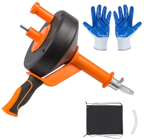 Dhouse Rohrreinigungsspirale 10m - Umweltfreundliche Abflussspirale mit Bohrer-Adapter & Handschuhen - Rostfreie Edelstahl-Feder für Küche & Bad - Manuell & Elektrisch - Komplettset (10M)