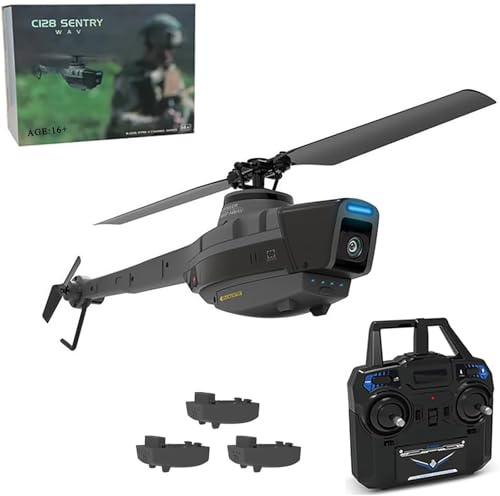 Generico C128 Drone con Telecamera 1080P, Elicottero Militare telecomandato, Veicolo Aereo 2.4G 4CH, decollo/atterraggio, Elicottero Aereo RC con giroscopio a 6 Assi per Adulti Principianti