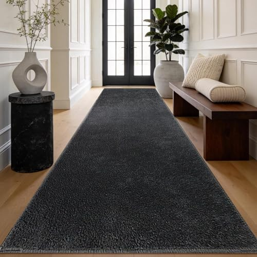 HiChiclife Teppich Anthrazit 80x300 – Kurzflor, Waschbar & rutschfest mit TPE-Unterseite – Weich & Modern als Teppichläufer für Flur, Wohnzimmer & Schlafzimmer