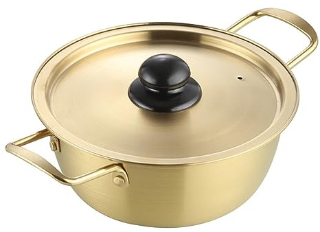 Ceramic Cooking Pot ，Small Copper Saucepans Korean Ramen Noodle Bowl Stainless Steel Saucepan with Lid and Double Handle