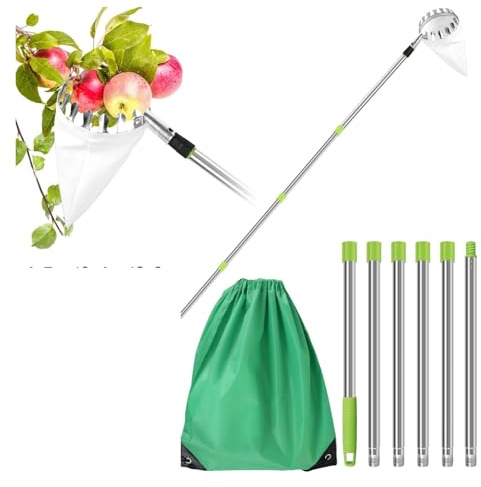ZHOUXYFDC Cueilleur De Fruits Amovible Outil de cueillette de Fruits en métal de 3,2 m, Outil de cueillette de vergers de Jardinage avec Sac de Rangement(1.5M)