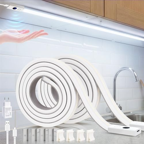 Unterbauleuchte Küche COB LED Streifen 40CM, 2 Stück 2700K-6500K Lichtleiste LED Selbstklebend, Handgestenaktivierung Silikon LED Lichtband, 5V USB LED Strip für Küche Büro Schlafzimmer Wohnzimmer