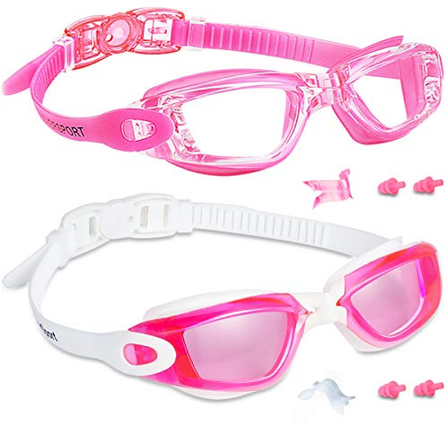 EverSport Kids Swim Goggles, Pack of 2 Swimming Goggles for Children Teens, Anti-Fog Anti-UV Youth Swim Glasses Leak Proof for Age4-16