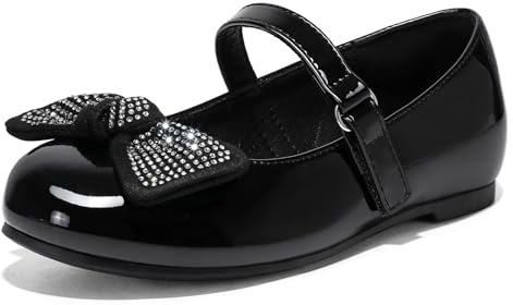 K KomForme Girl's Ballet Flats Non-Slip Soft Mary Jane Walking Party Dress Shoes for Toddler/Little Kid/Big Kid Black Patent