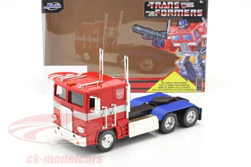 Jada Toys Transformers G1 Optimus Prime, Spielzeugauto aus Die-cast, Auto, Maßstab 1:24, rot/blau