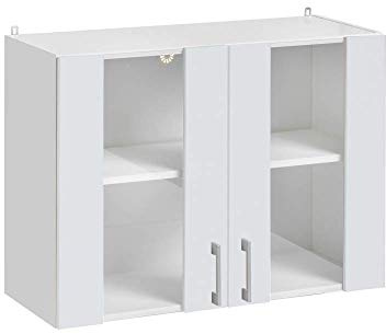Cuisineandcie - Meuble Haut DE Cuisine ECO Blanc Brillant, 2 Portes Vitrées L60cm + étagère- Meuble Cuisine Rangement, Meuble Cuisine, Armoire Cuisine