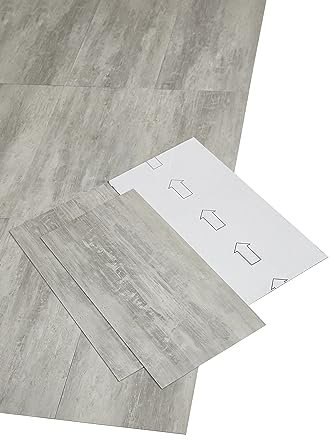 misento Vinylboden selbstklebend - wasserabweisender PVC Bodenbelag 1,5 mm, 4,46 m², leicht zu verlegendes Klebevinyl, 24 selbstklebende Fliesen in Grau