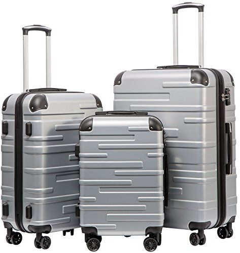 COOLIFE Hartschalen-Koffer Rollkoffer Reisekoffer Vergrößerbares Gepäck (Nur Großer Koffer Erweiterbar) ABS Material mit TSA-Schloss und 4 Rollen