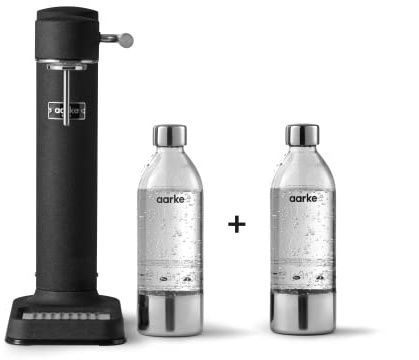 Aarke Carbonator 3, Gasatore D’Acqua Per Trasformare L’Acqua In Acqua Frizzante, 2 x Bottiglie (800ml), Finitura Nera Opaca