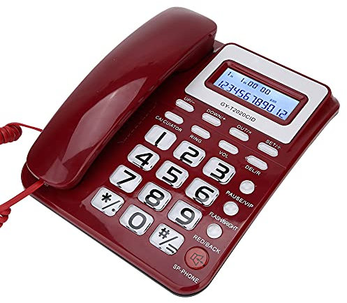 Téléphone Filaire Téléphone Fixe avec Haut-Parleur Enregistreur Vocal, ID Affichage de L'appelant, Gros Boutons, Mode Muet, Double Interface, Fonction de Valculatrice, pour Maison Bureau (Rouge)