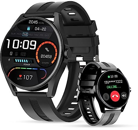LUNIQUESHOP LSTIME Reloj Inteligente Mujer Hombre con Llamadas Bluetooth Smartwatch Assitante de Voz, Pulsómetro Oxímetro Reloj Deportivo Notificación Tensión Arterial Tasa de sueño iOS/Android Negro