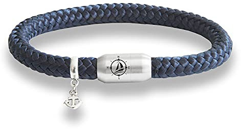 Paris Montana Das Original Yacht Club Kompass Gravur Segeltau Unisex Armband Mit Anker Anhänger Unisex Geflochten Handmade Hochwertiger Magnetverschluss Durchmesser 8mm (Marine-Blau, 21.00)