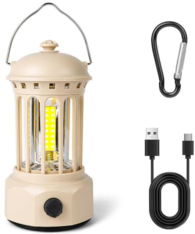 Flintronic LED Campinglampe Tragbar, IPX4 Wasserdichte Camping Licht, Batteriebetrieben Campinglampe, Dimmbare COB-Helligkeit & 3 Lichtmodi, für Outdoor, Nachtangeln, Garten, Notfall Ausfälle, Beige