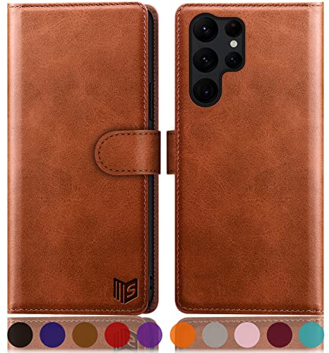 SUANPOT [RFID Schutz für Samsung Galaxy S24 Ultra Hülle PU Leder Handyhülle Lederhülle Klapphülle Kartenfach Flip Cover für Samsung S24 Ultra Handy hülle Leather Wallet Phone Case Hellbraun