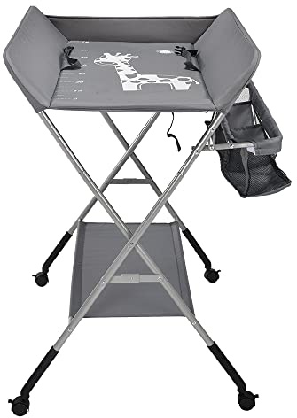 Baby Wickelkombi - klappbare Wickelkommode mit 3 Ablagefächern, platzsparend & stabil für Babys bis 12 Monate,Wasserdicht und Höhenverstellbar,Stabil-80 * 65 * 99cm (dunkelgrau)