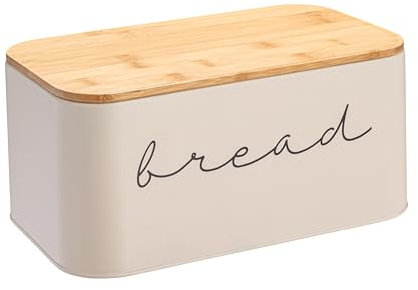 Bloomingville Metal bread Bin with Bamboo Lid, Cream