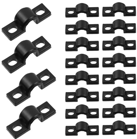 Mewutal 20pcs Wire Shelf Loop Clips Black Two Holes Pipe Tube 0.31 U Bracket Clamps 8MM Conduit Pipe Strap Clamps for Wire Cable Tube (Black, Fit for 8mm)