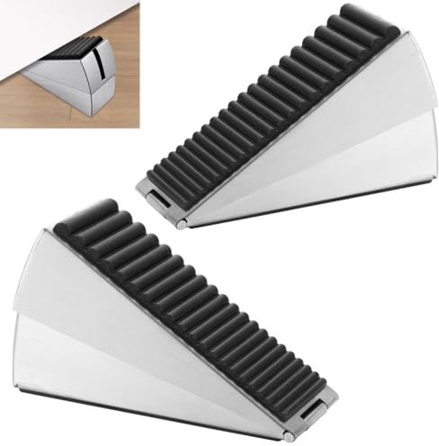 2-Pack Heavy Duty Door Stopper, Adjustable Tall Door Stop Wedge, Stainless Steel Rubber Door Stoppers for Floor and Bottom of Door, Keeps Door Open Indoors Outdoors, Non-Slip Rubber Door Stop (Silver)