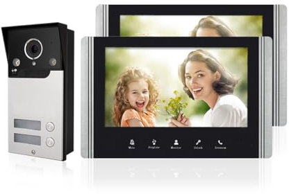 AOAMZ Videocitofono Cablato A 2 Unità Campanello, Videocitofono Collegato A 4 Fili Dotato Di Schermo LCD TFT 7 Telecamera Di Visione Notturna Impermeabile Sbloccando Monitor Video Audio Bidirezionale